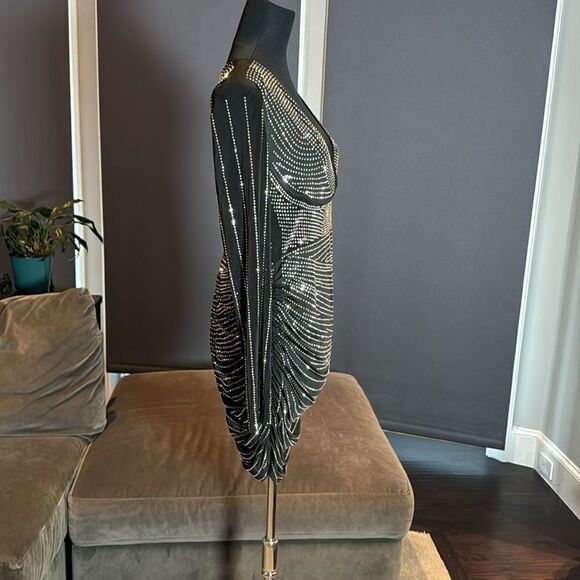 Women’s Short Sexy Black Beaded BodyCon Party Dress Deep V-Neck Size XXL NWOT - Picture 5 of 14